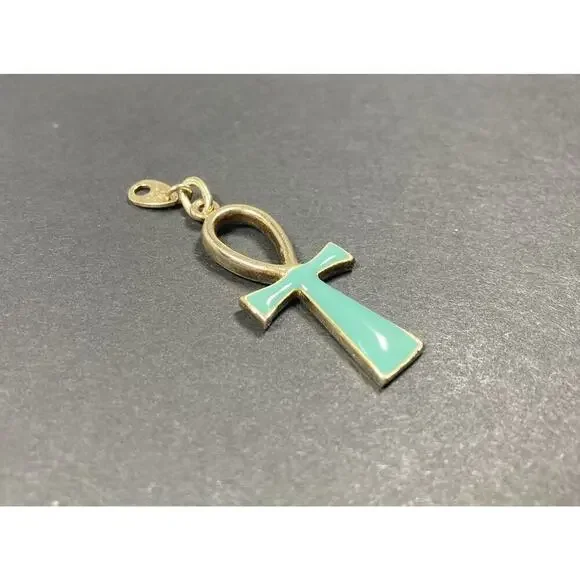 Vintage 1970’s Gold Plated .925 Sterling Silver Ankh Pendant Cross Italy Enamel - Picture 2 of 14